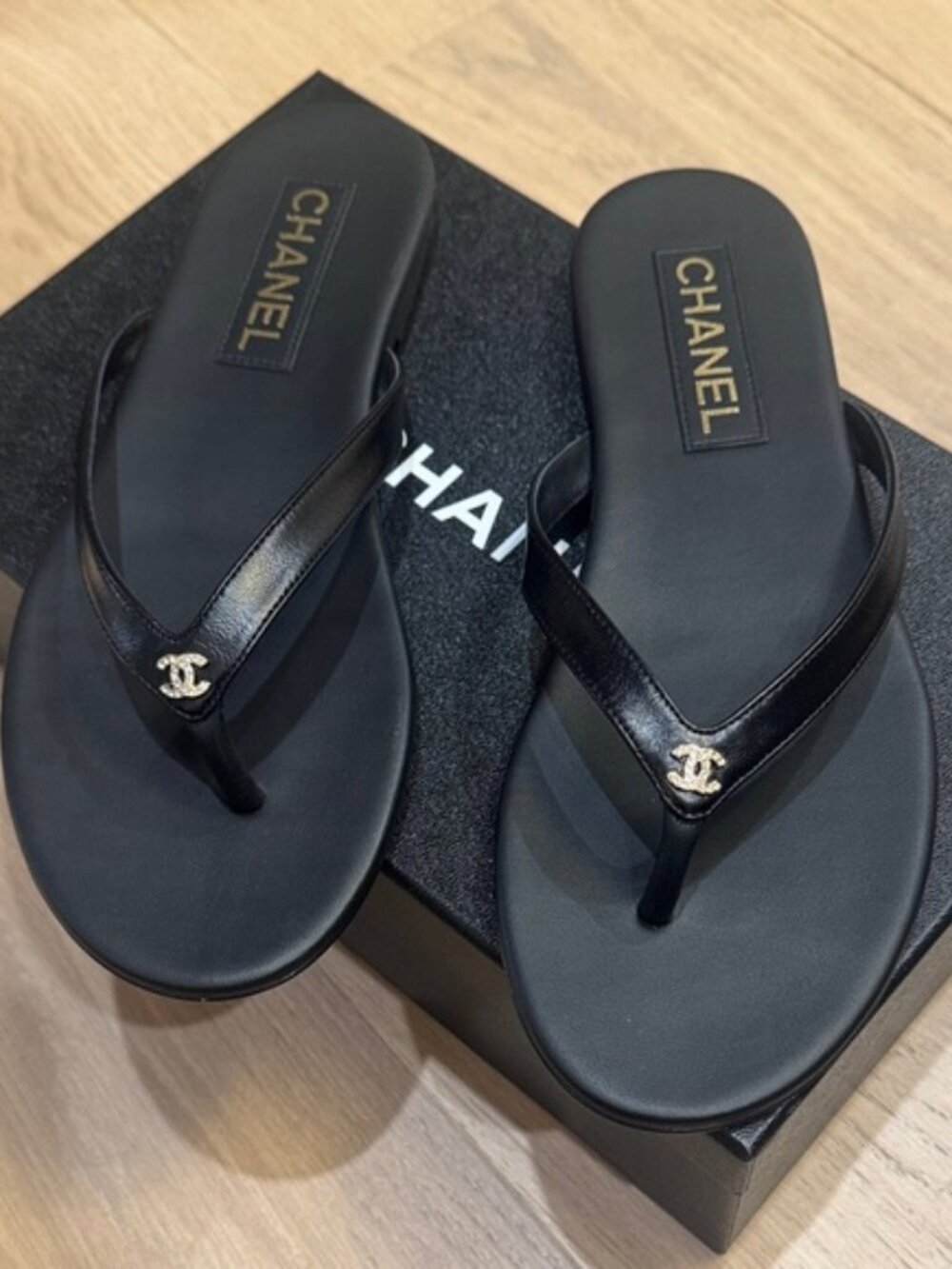 CHANEL Women's Black Leather Sandals